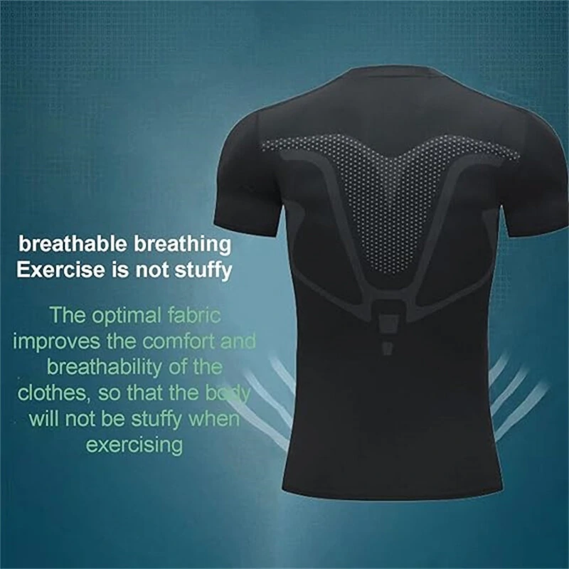 (image for) TENGOO Tight Sports Shirt Shaping Shirts Quick Drying Polyester Multifunctional Comfortable T-Shirts for Running Hiking Fashing Body Building Workout