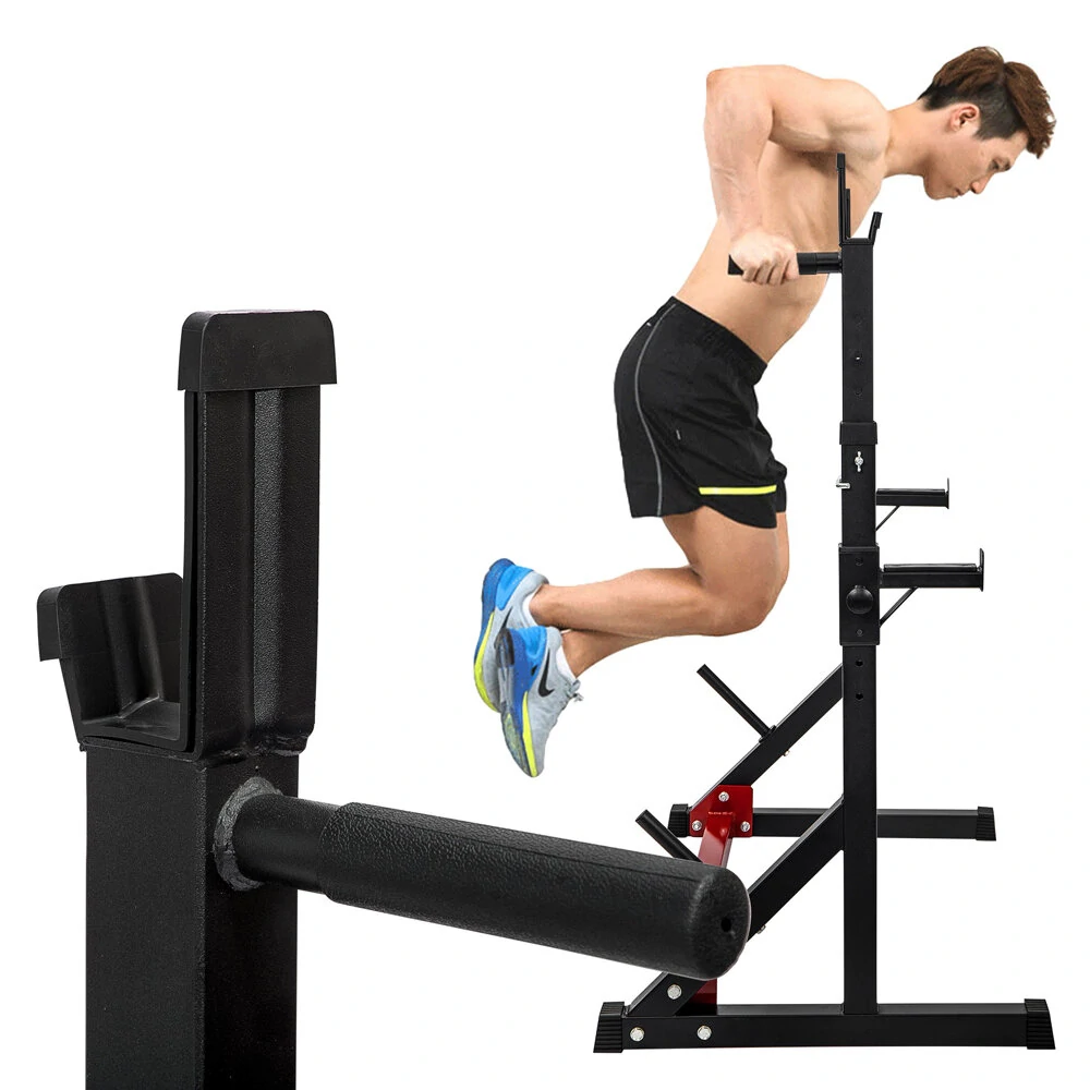 (image for) [US Direct] Dipping Station 43.5~67.5inch High 13 Levels Adjustable Weight Lifting Bench Barbell Stand Fitness Gym Home 550 Pound Loading